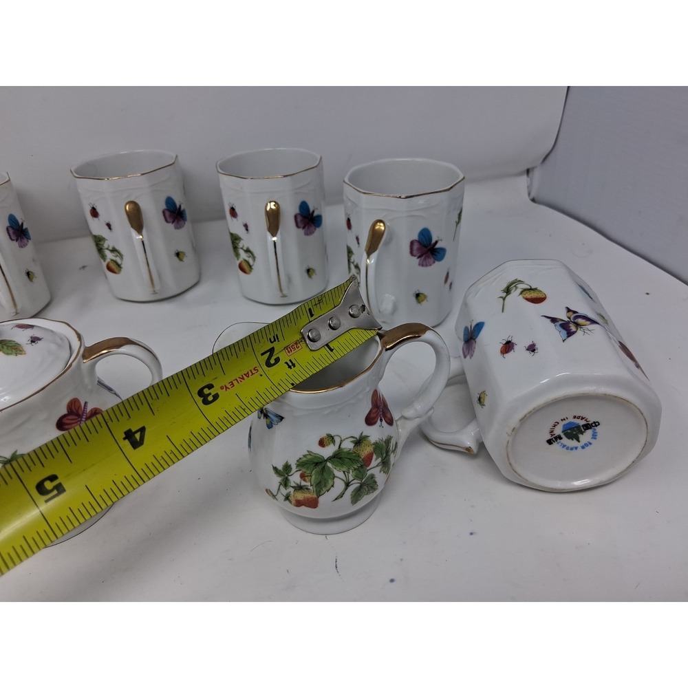 Set Ardalt Japan Cream&Covered Sugar set with 7cups Buttcmerflies&Strawberries A - Picture 12 of 16